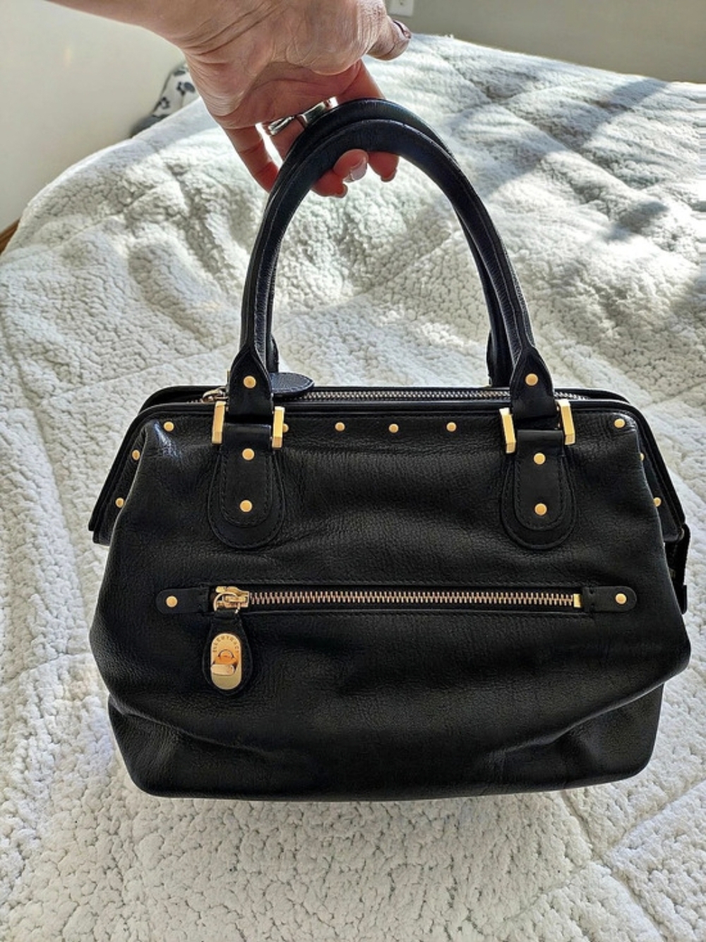 Ellen Tracy Black Leather Satchel